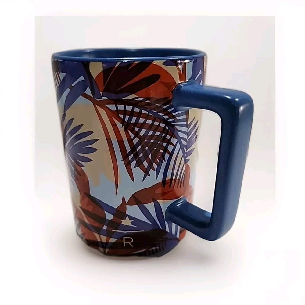 Starbucks Reserve Tropical Palm Leaf Coffee Mug Blue Orange 12oz Ceramic 2020